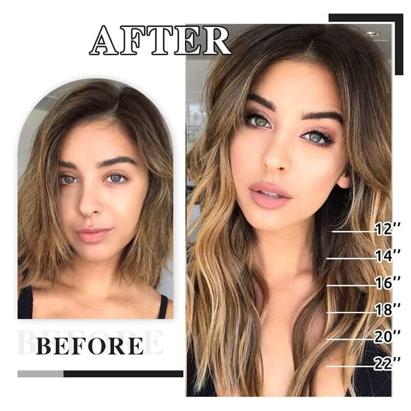 Clip in Hair Extensions Human Hair 14 Inch Brown Blonde Highlights Full Head